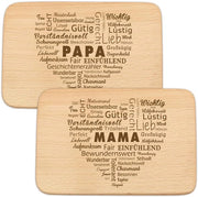 Set di due mensole da colazione con cuori incisi "Mama" & "Papà