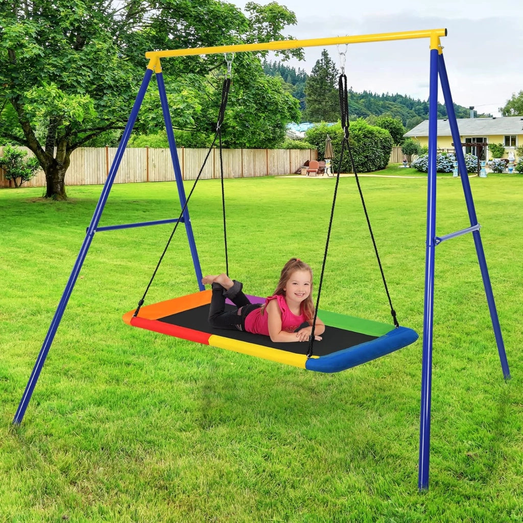 Struttura per altalena singola, resistente alle intemperie, per altalena per bambini, struttura a dondolo da giardino, portata fino a 150 kg, colore giallo e blu
