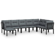 Set Salotto da Giardino 8 pz | Set di Mobili da Esterno Nero e Grigio in Polyrattan