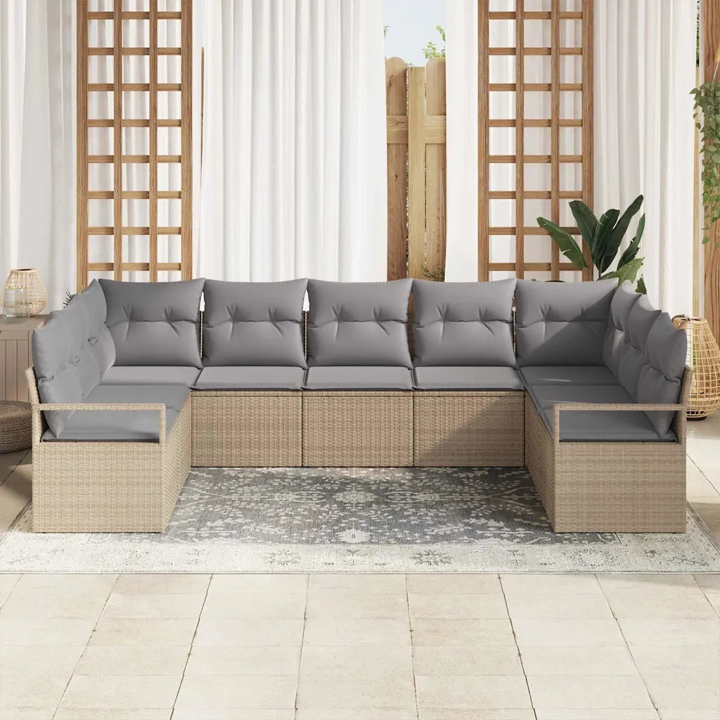 Set di divani con cuscino 9 pcs Beige polyrattan 3346540