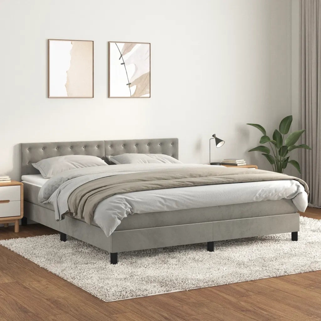 Giroletto a Molle con Materasso Grigio Chiaro 180x200cm Velluto 3141557