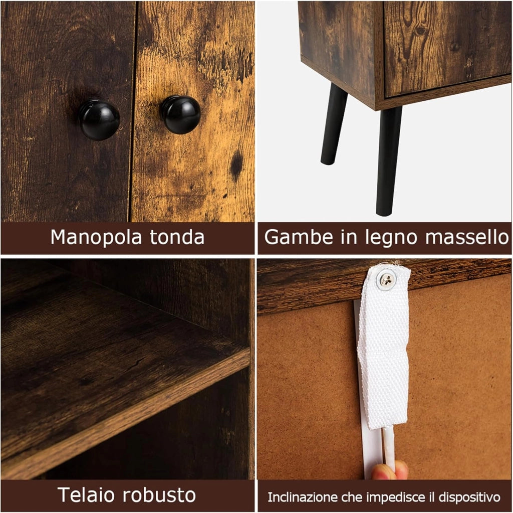 Libreria in Stile Retrò, Scaffale Portaoggetti a 2 Ripiani con Armadio, per Salotto Studio Ufficio, Marrone Vintage, 120x60x30 cm