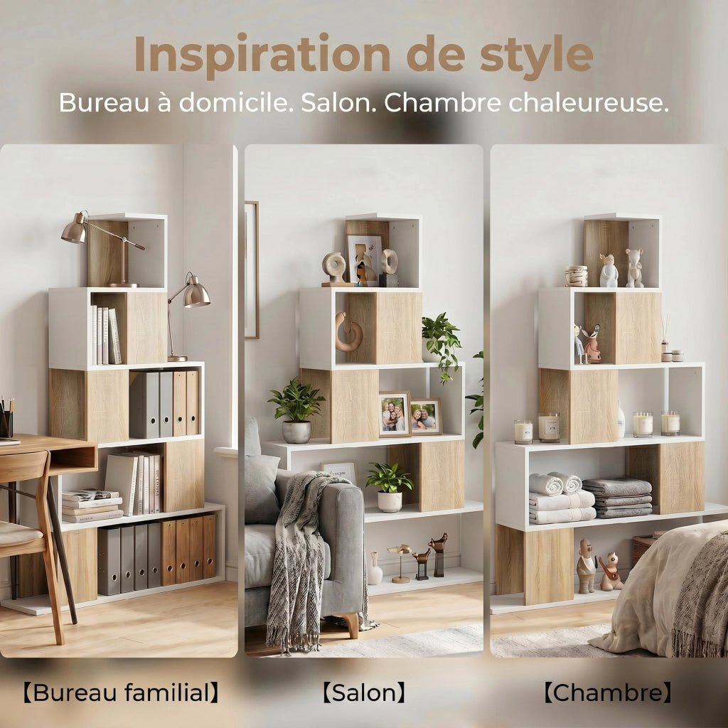 Libreria geometrica 5 livelli ¨C Xylo ¨C legno naturale e bianco