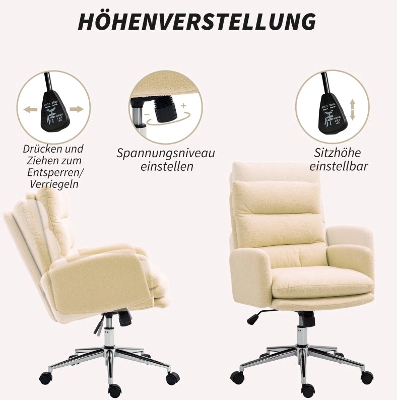 Sedia da ufficio ergonomica in poliestere, bianco crema