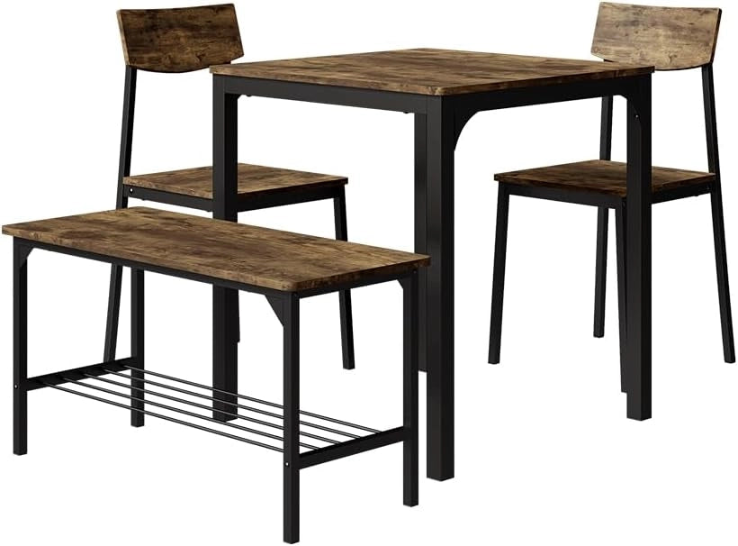 Panca e sedia Fyrk, Nero/quercia rustico, 85 x 46 cm 3 parti, adatto per sala da pranzo, cucina o aree esterne coperte