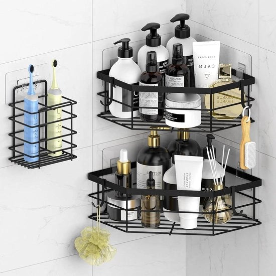 Organizzatore per Accessori Bagno con Tappetino Autoadesivo Nero - 3 Pacchi