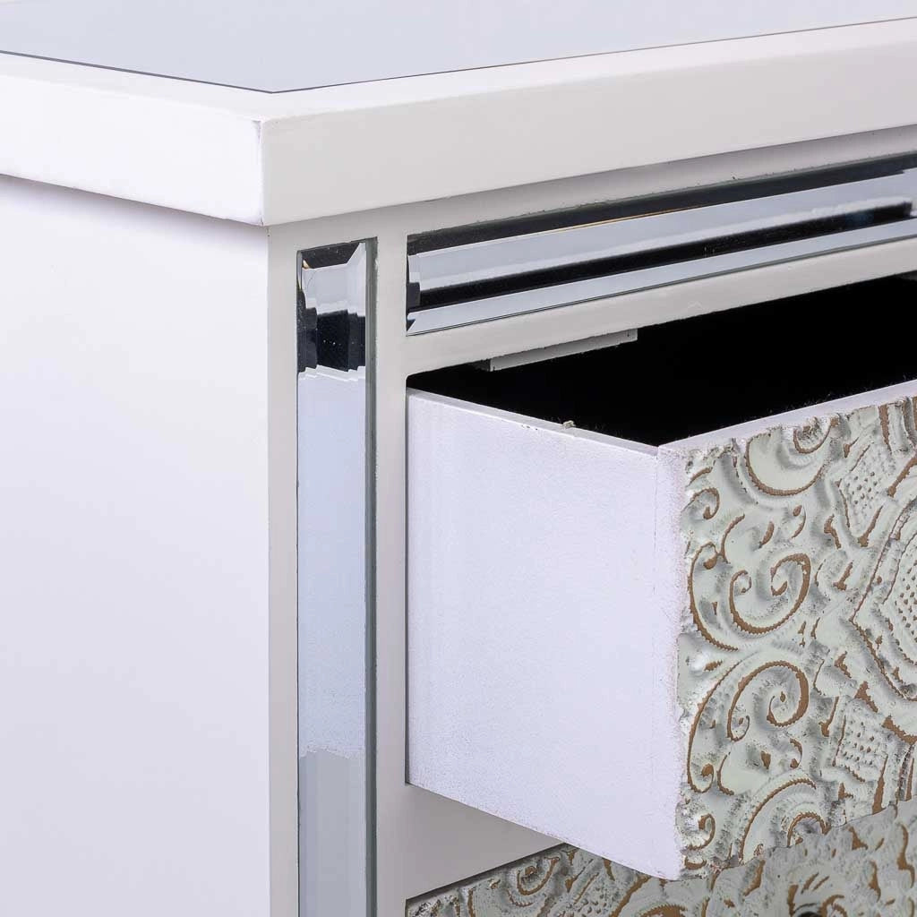 Tavolino in legno e vetro con 3 cassetti 48x30x66