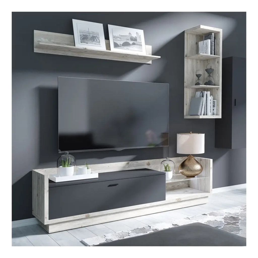 Mobile TV XL 220cm. Collezione CORK. Colori Pino e grigio antracite.