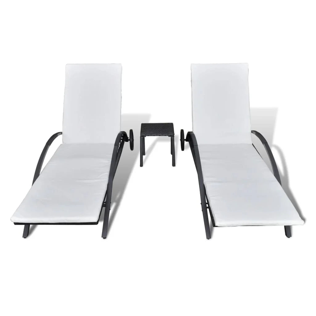 Set di due lettini prendisole da 200 cm con tavolo in resina intrecciata nera 02_0011915