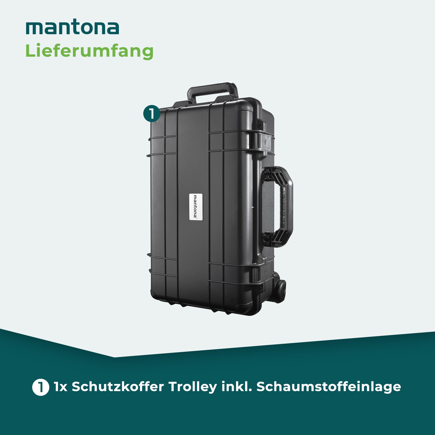 Mantona Outdoor Trolley fotografico nero, impermeabile, antiurto, antipolvere e impilabile, Valigia rigida imbottita in schiuma, per attrezzature fotografi e oggetti di valore