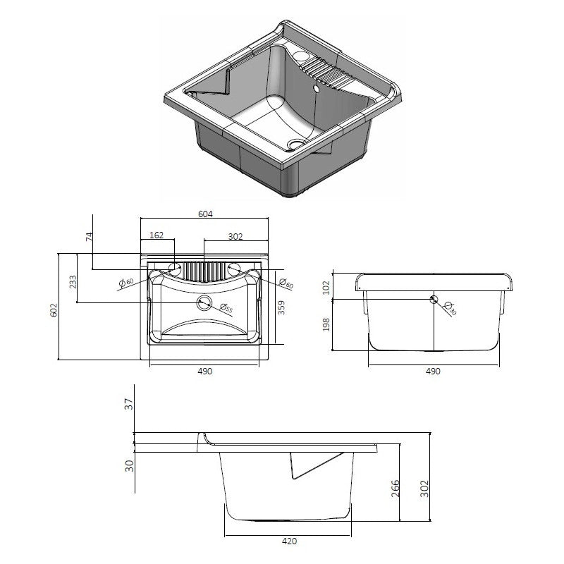 Lavatoio lavapanni bianco in nobilitato idrofugo 60x60 cm con vasca in polipropilene e maniglie cromate  da interno  Negrari