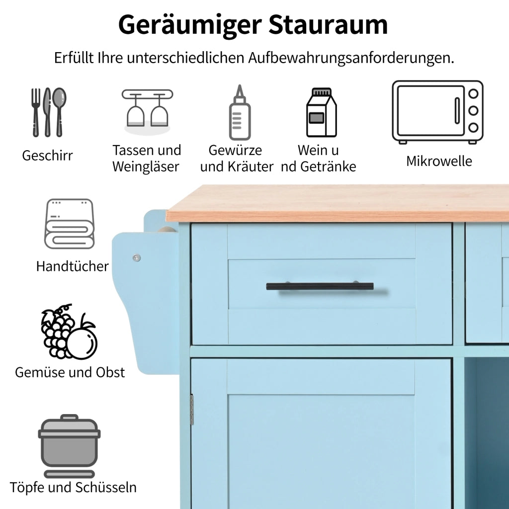 CARRELLO DA CUCINA con piano ribaltabile 139x46(71)x91,5 cm Blu MDF