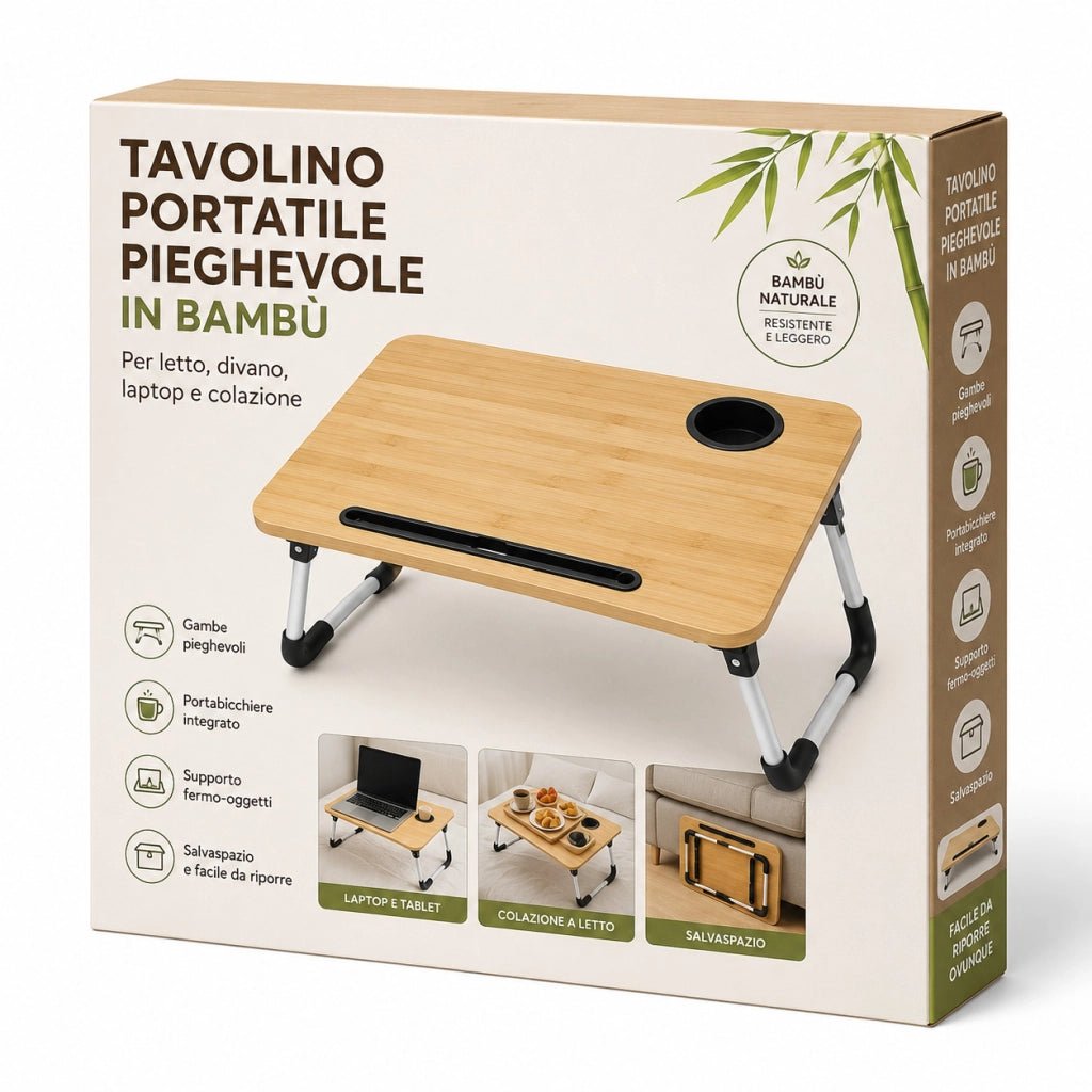 TAVOLINO VASSOIO LETTO DIVANO PC TABLET PIEGHEVOLE IN LEGNO COLAZIONE