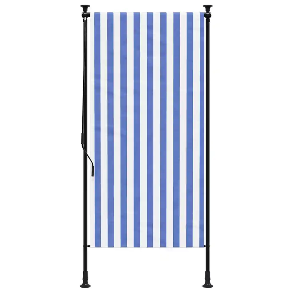 Tenda a Rullo Esterno Blu e Bianca 100x270cm Tessuto e Acciaio 368764