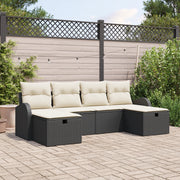 Set divano da giardino a 6 pezzi con cuscini in polyrattan nero
