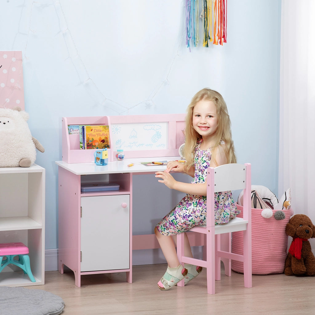 Scrivania per Bambini con Sedia e Ripiani ¨C Zephmum ¨C Rosa 90x45x85 cm