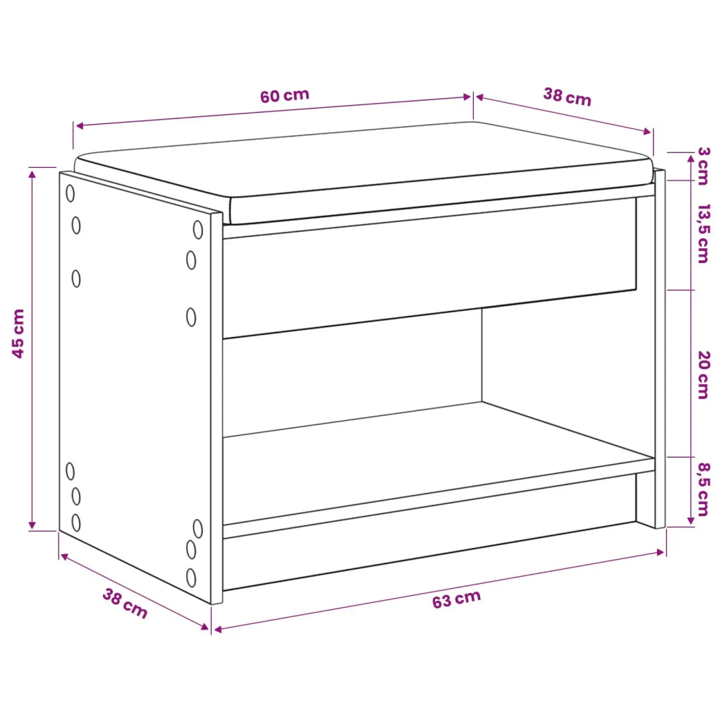 Panca per scarpe con cuscino Rovere Artigianale 63 x 38 x 45 cm 906193