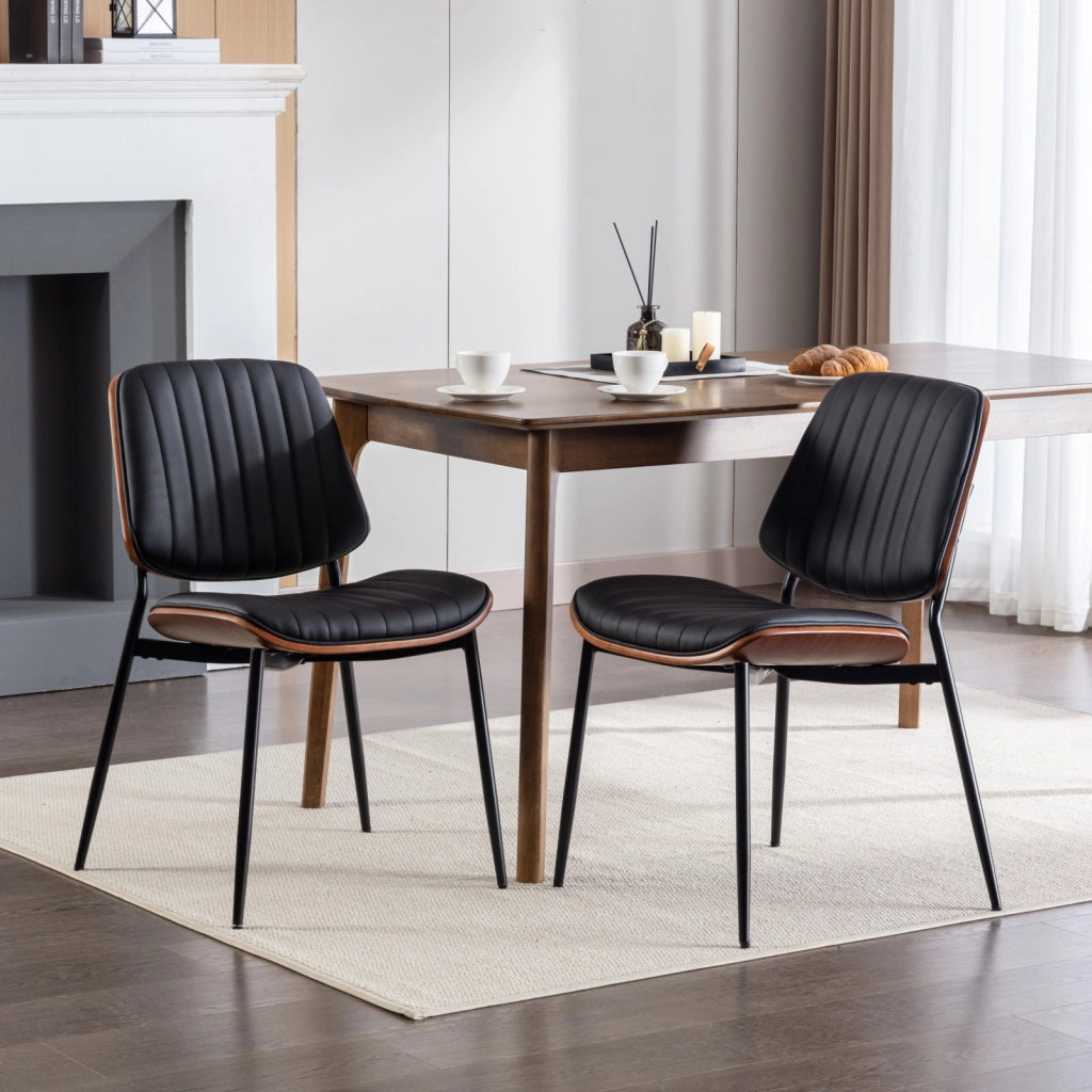 Sedie da Pranzo Set 2 Pezzi Retr¨° ¨C MINIMAL ¨C Similpelle Nera, Schienale Legno, Gambe Metallo