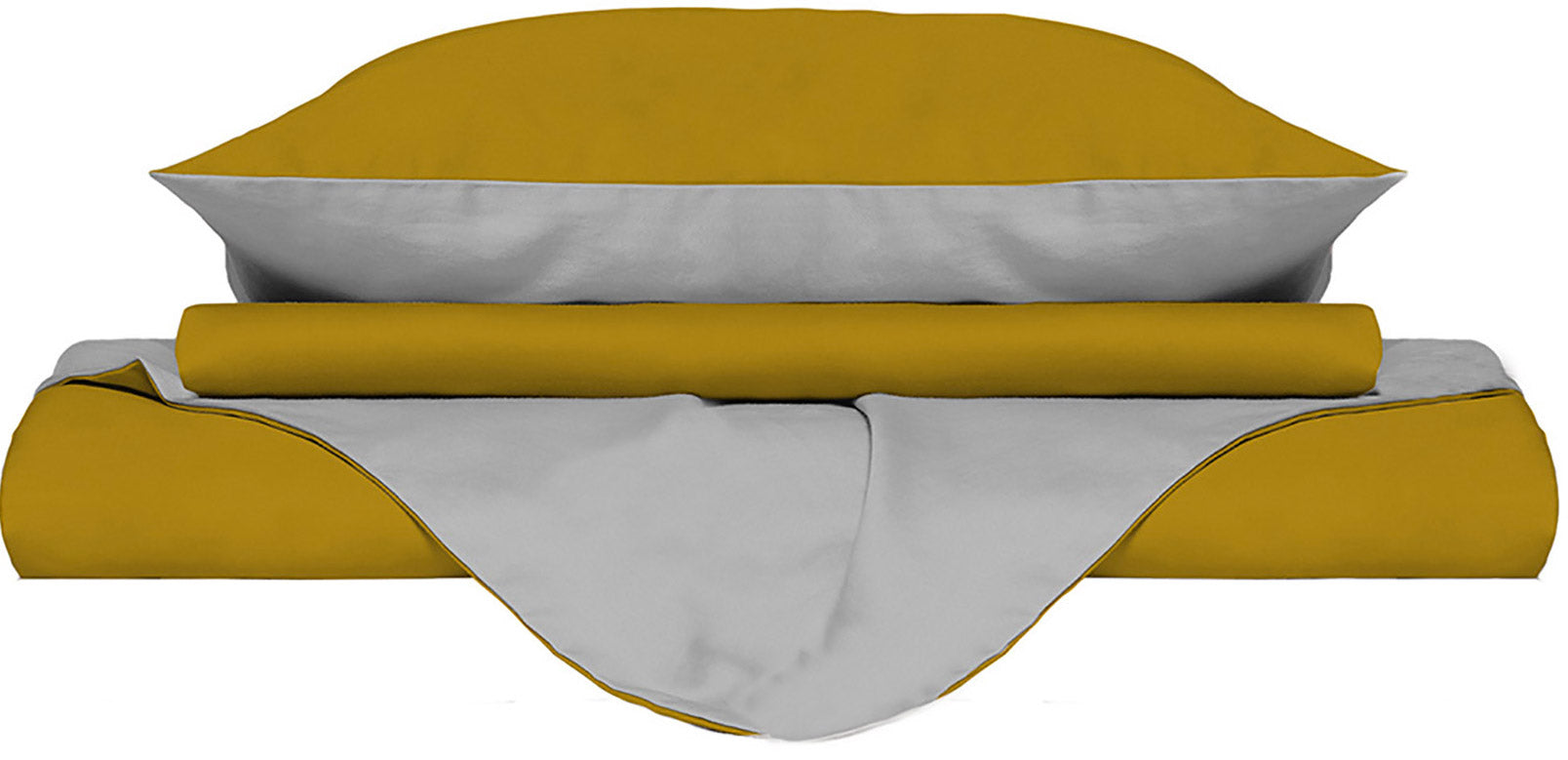 Copripiumino Singolo con Sacco e Federe Doubleface Senape/Grigio Chiaro