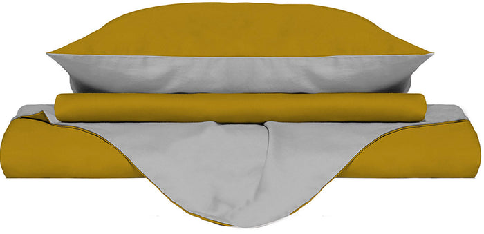Copripiumino Singolo con Sacco e Federe Doubleface Senape/Grigio Chiaro