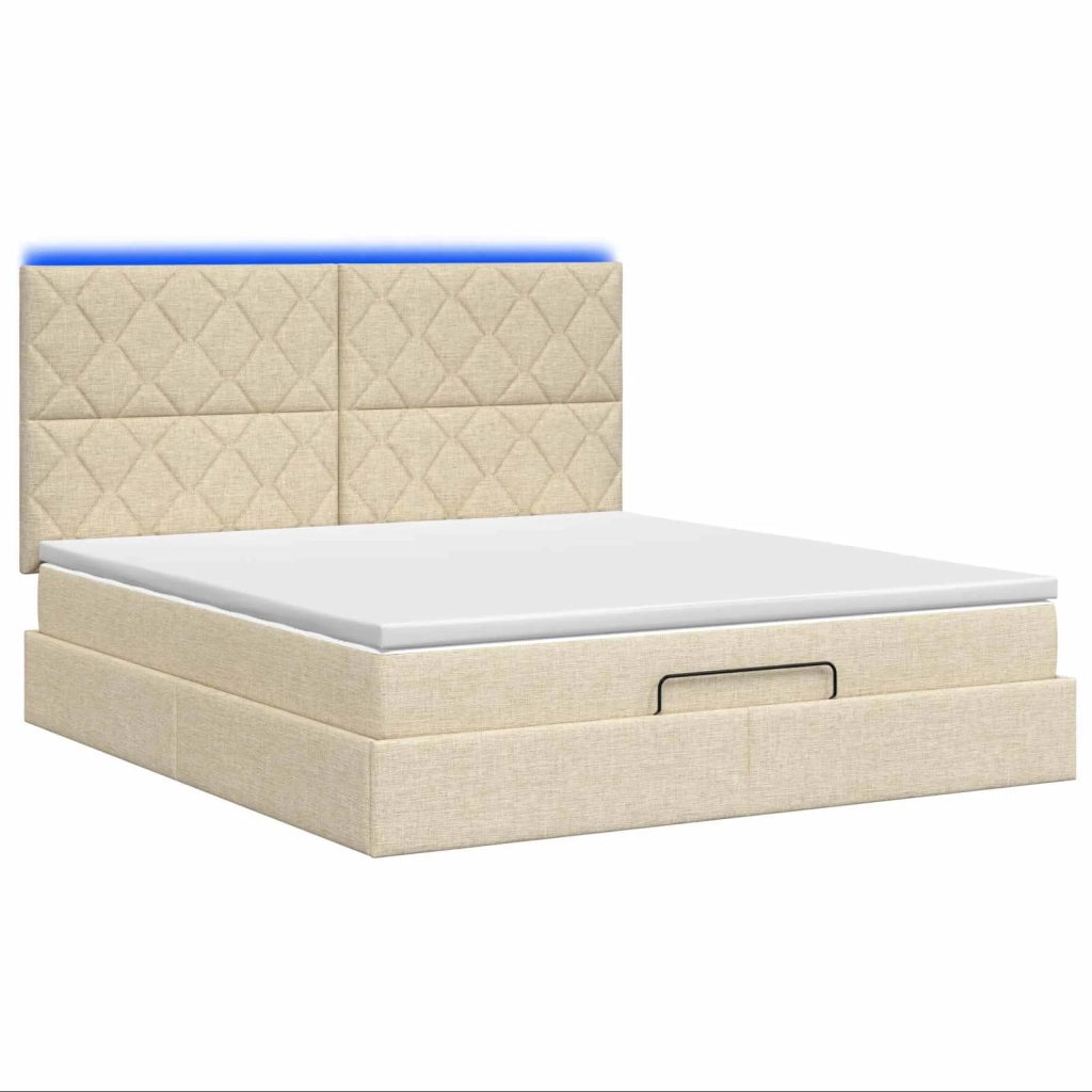 Letto Ottomano con Materasso e LED Crema 180 x 200 cm Tessuto 3458178
