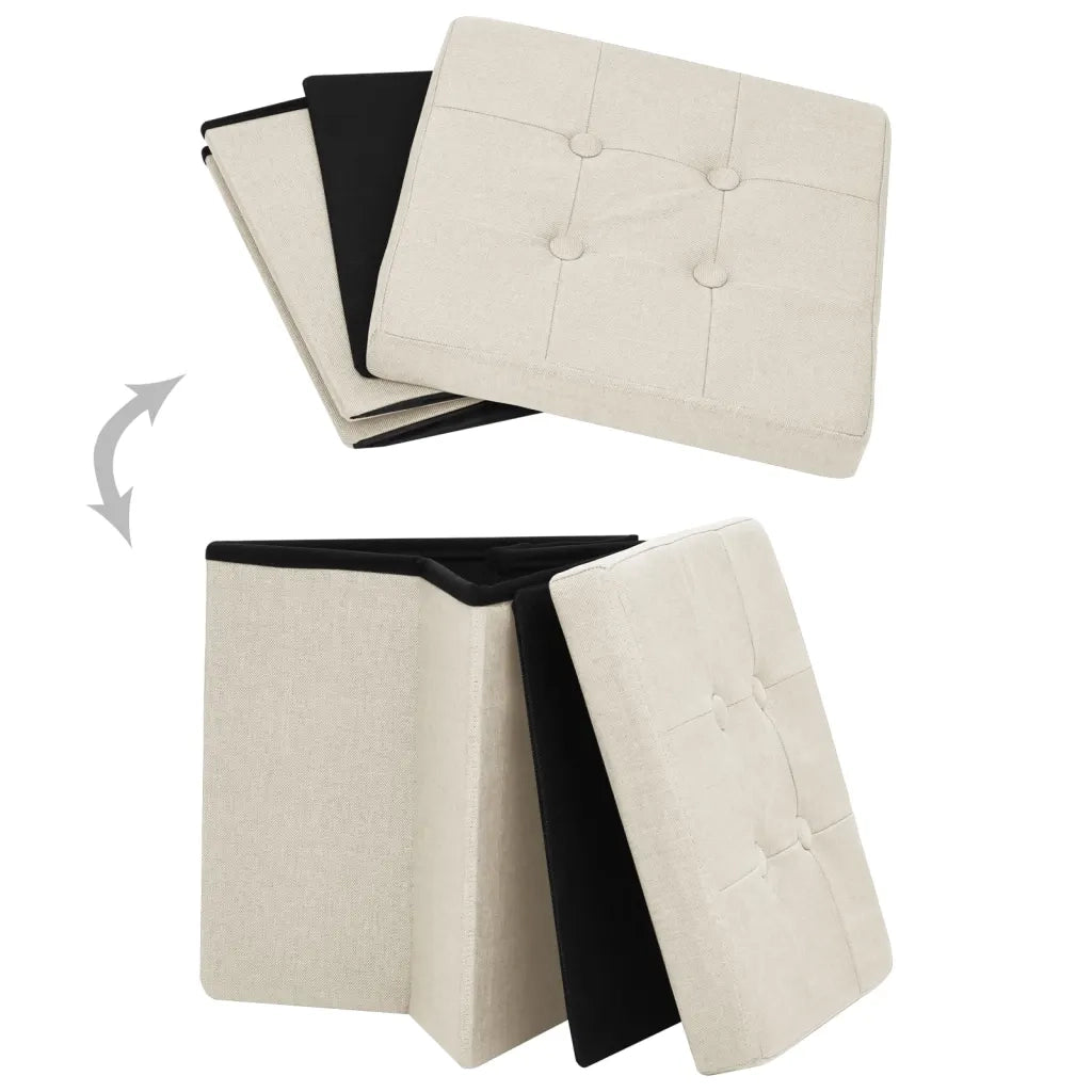 Pouf con Contenitore Pieghevoli 2 pz Bianco Crema in Simil Lino cod mxl 58435