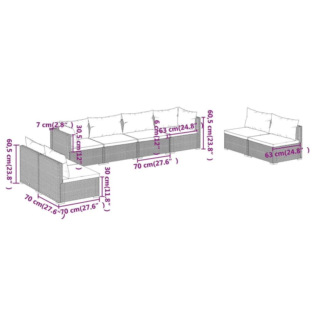 Set Divani da Giardino 8 pz con Cuscini in Polyrattan Marrone cod mxl 42236