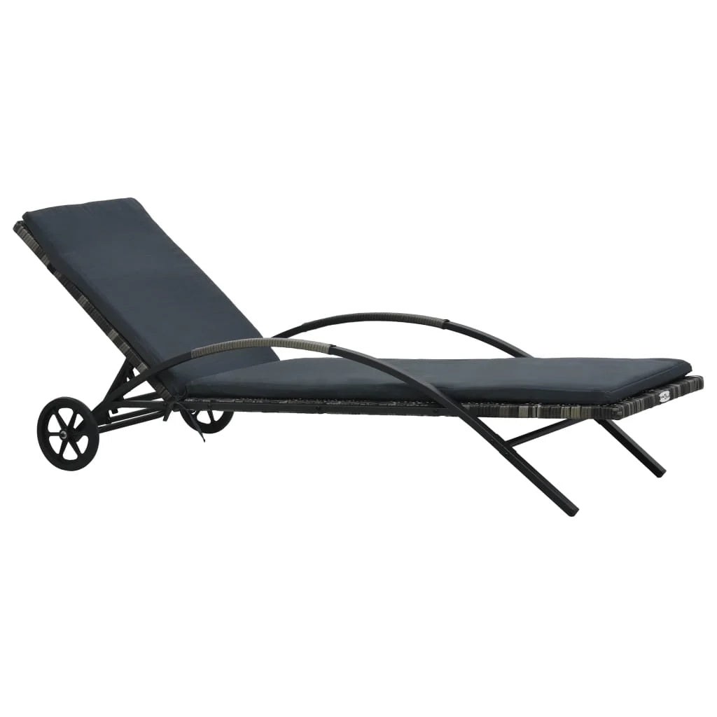 Lettino prendisole sedia a sdraio lettino prendisole letto da giardino mobili da esterno per patio con cuscino e ruote resina intrecciata antracite 02_0012445