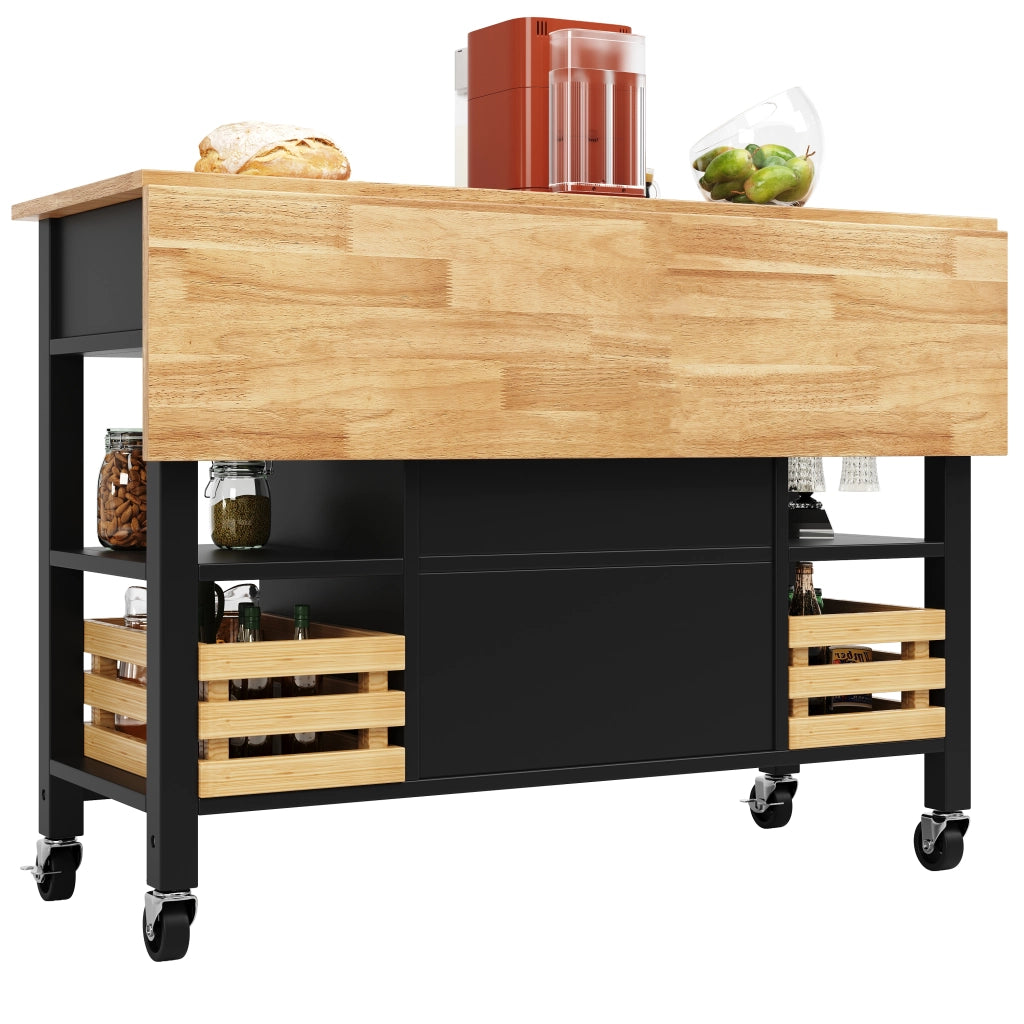 Isola cucina moderna - Zephmum- 120¡Á45¡Á90cm- nero- Cestino pino, multifunzione