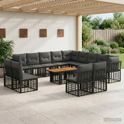 Set Divano da Giardino 14 pz Nero e Grigio scuro polyrattan 3437927