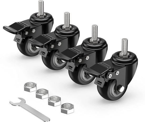 Zoccoli mobili 50 mm (2 pollici) con blocco totale, ruote per trasporto, M12 x 1,75 x 25 mm (diametro 12 mm, lunghezza 25 mm), ruote per mobili, set di 4 ruote pesanti, nero