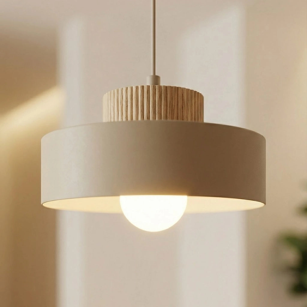 Lampada a sospensione KIVI in acciaio color mokka e legno