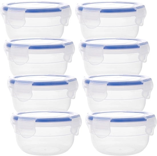 8 contenitori alimentari in plastica rotonda da 300ml con coperchi, contenitori alimentari ermetici, scatole da pasto rotonde, contenitori congelati con coperchi, set di piccole scatole da picnic