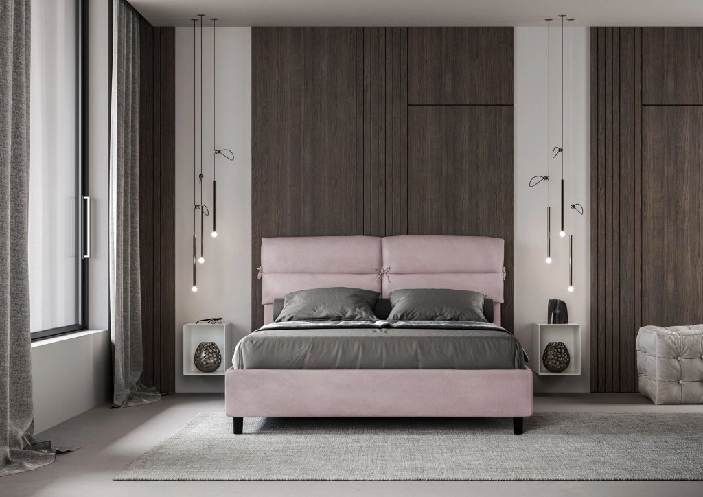 BS COM Letto matrimoniale contenitore imbottito 160x190 microfibra glicine