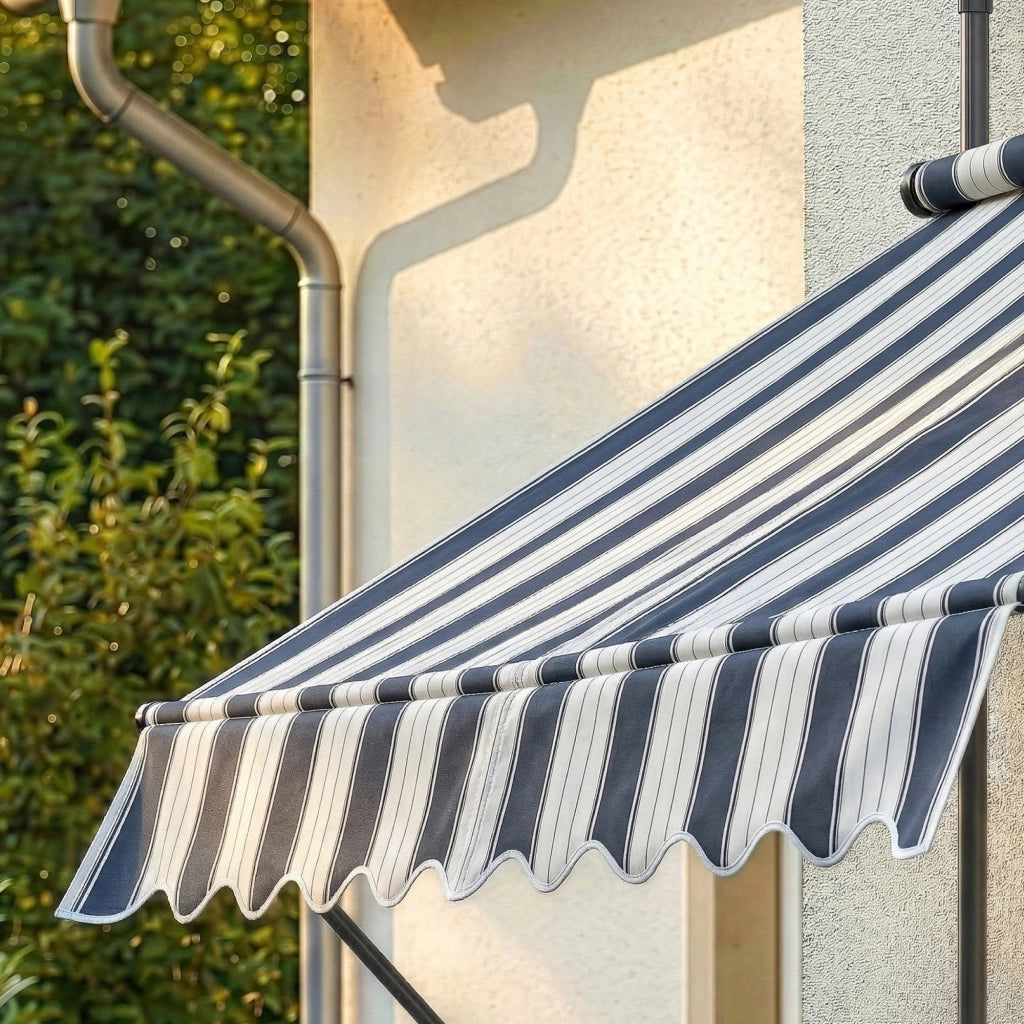 Tenda da Sole a Muro con Pali di Supporto Telescopici Parasole 200 x 120 cm (LxP) Blu Scuro/Bianco pro.tec