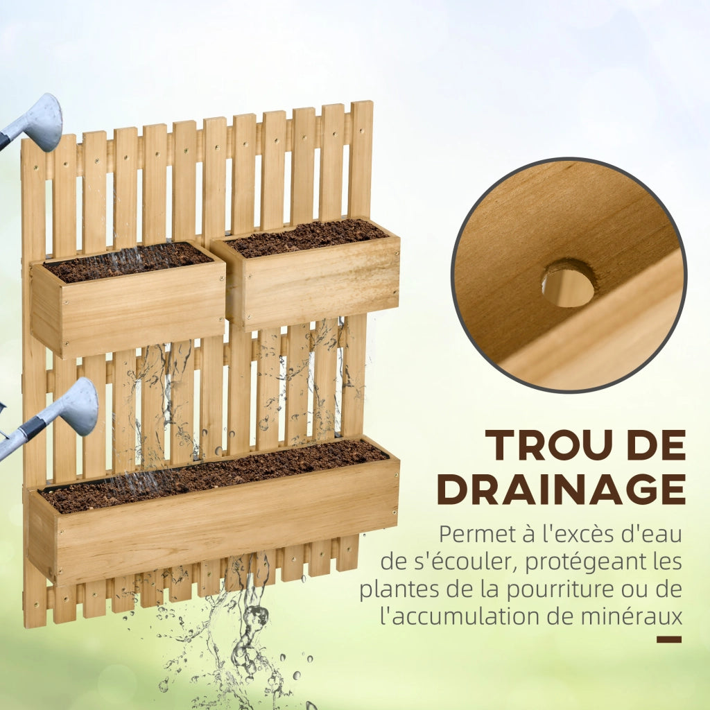 Jardiniere murale con 3 vasi in legno massello amovibili ¨C Minimal ¨C 60x16x80 cm