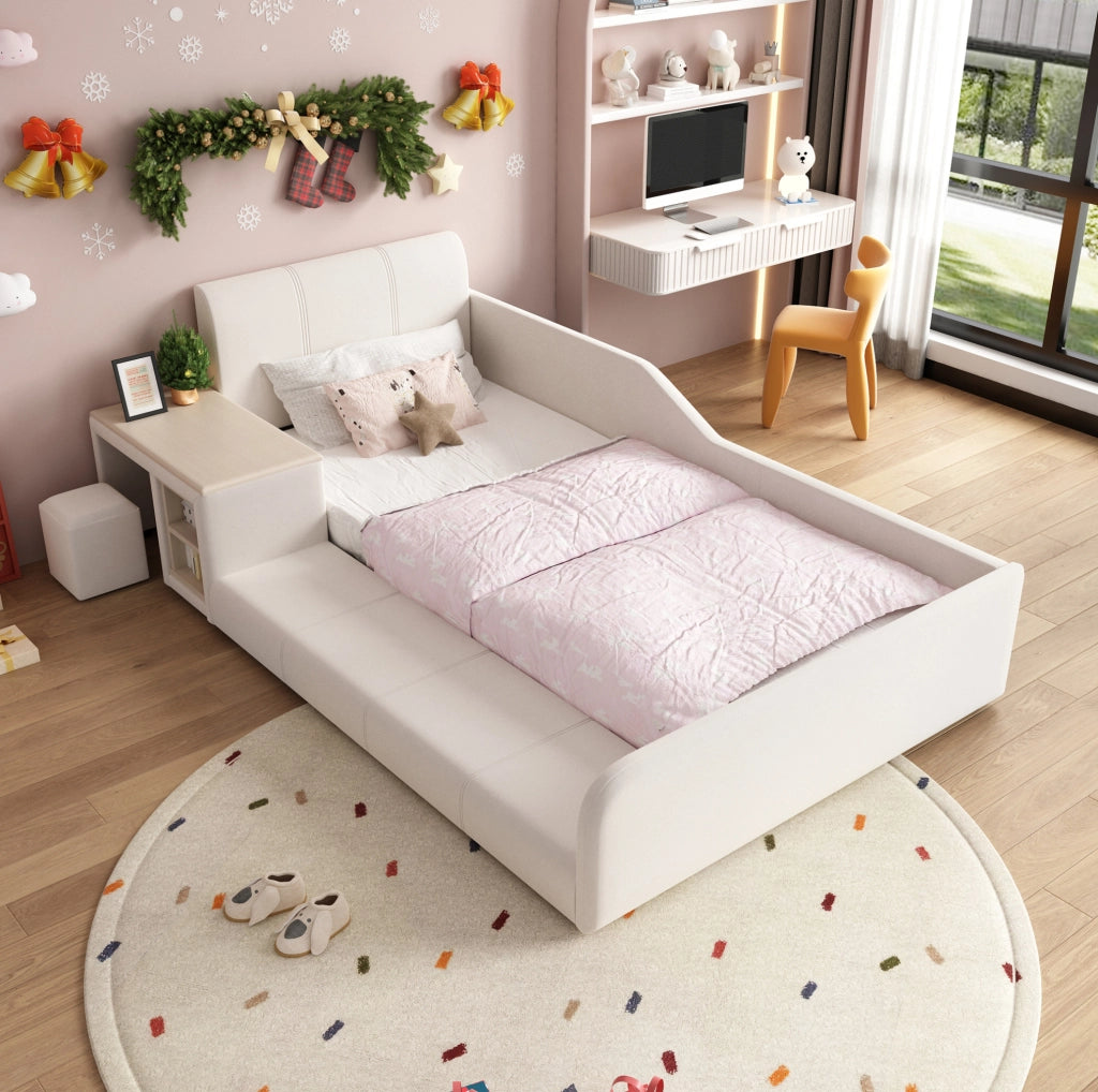 Letto singolo imbottito per bambini 90x200 cm con scrivania, sgabello e ripiano