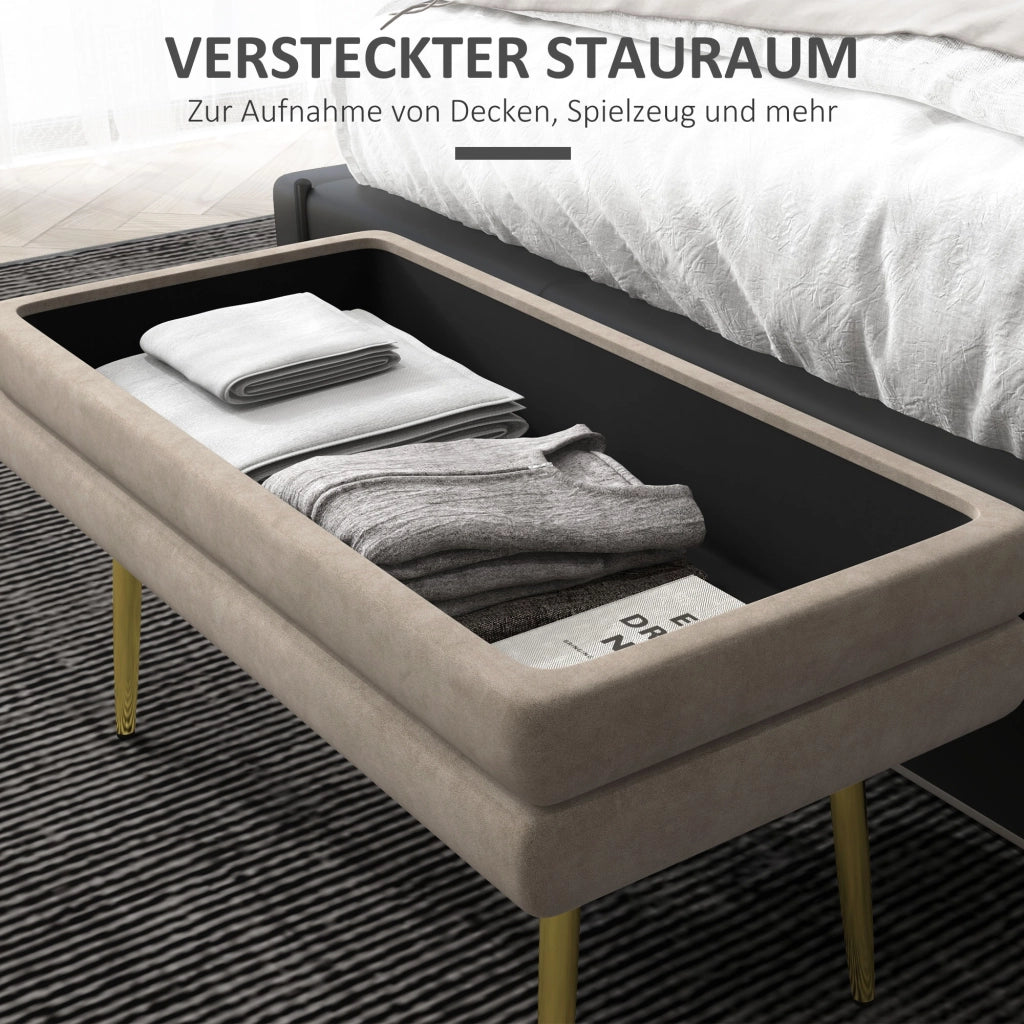 Panca imbottita con vano contenitore ¨C Xylo ¨C Struttura in acciaio, rivestimento beige, 79,5x37,5x43 cm
