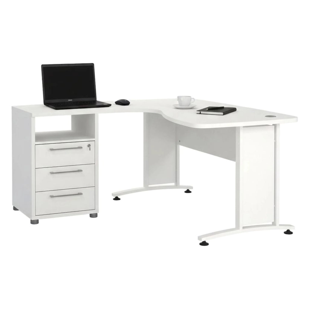 Scrivania Estong, Scrittoio multiuso, Tavolo per ufficio porta PC, Piano di lavoro, 159x150 h75 cm, Bianco