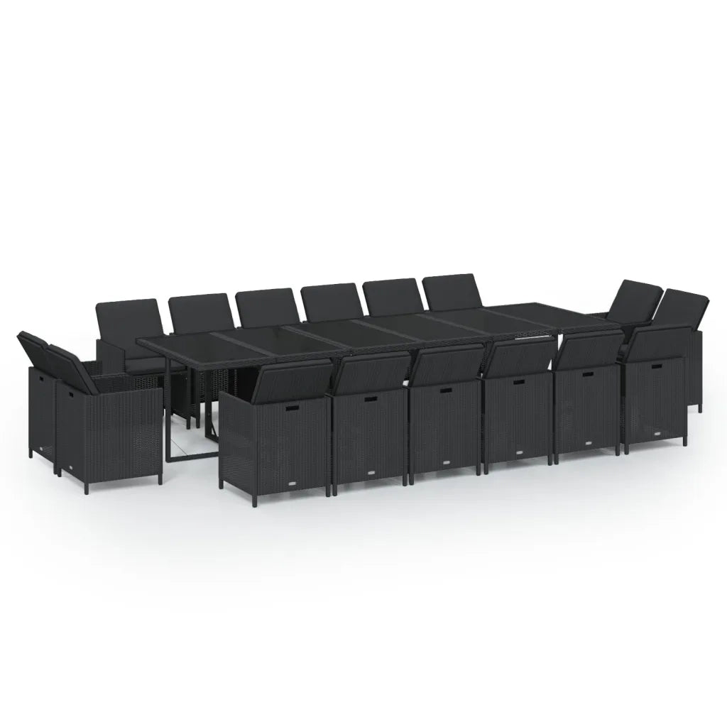 Set da Pranzo per Giardino 17 pz con Cuscini in Polyrattan Nero 3095614