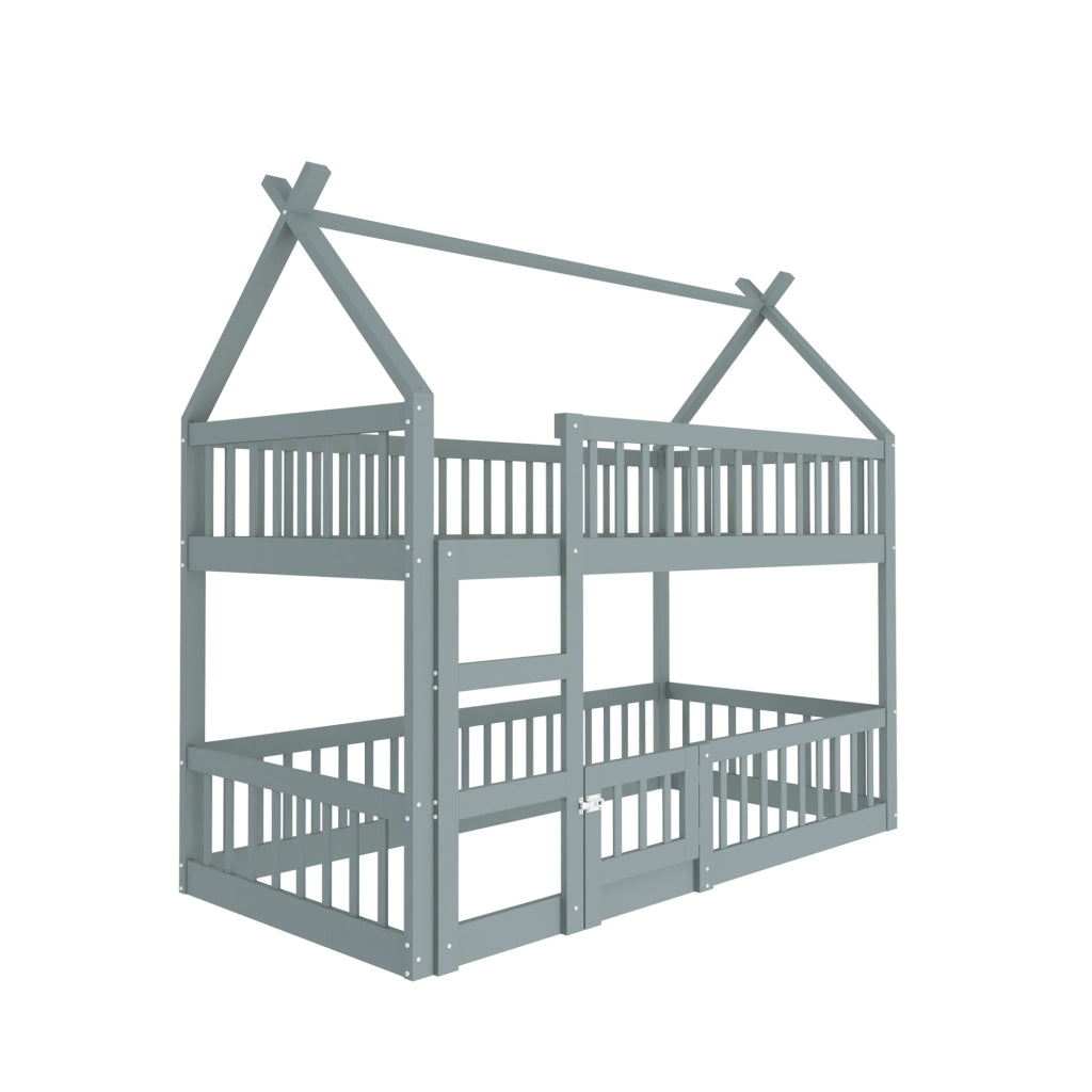 Letto a castello per bambini 90x200 cm con scala; design alto e basso; grigio