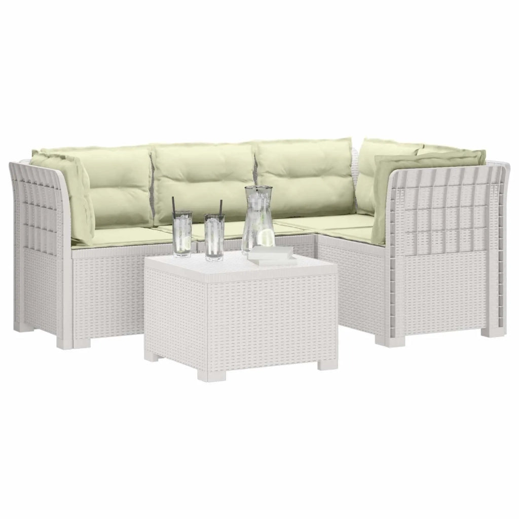 Divano da giardino 4 posti con cuscini aspetto rattan PP Bianco 3444022