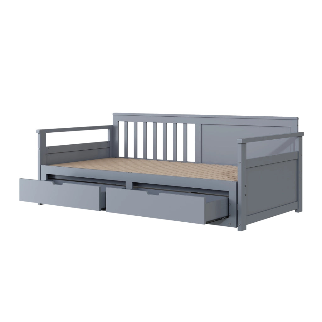 Letto giorno notte grigio in legno massello di pino con cassetti e letto estraibile 90x190 cm&180x190cm