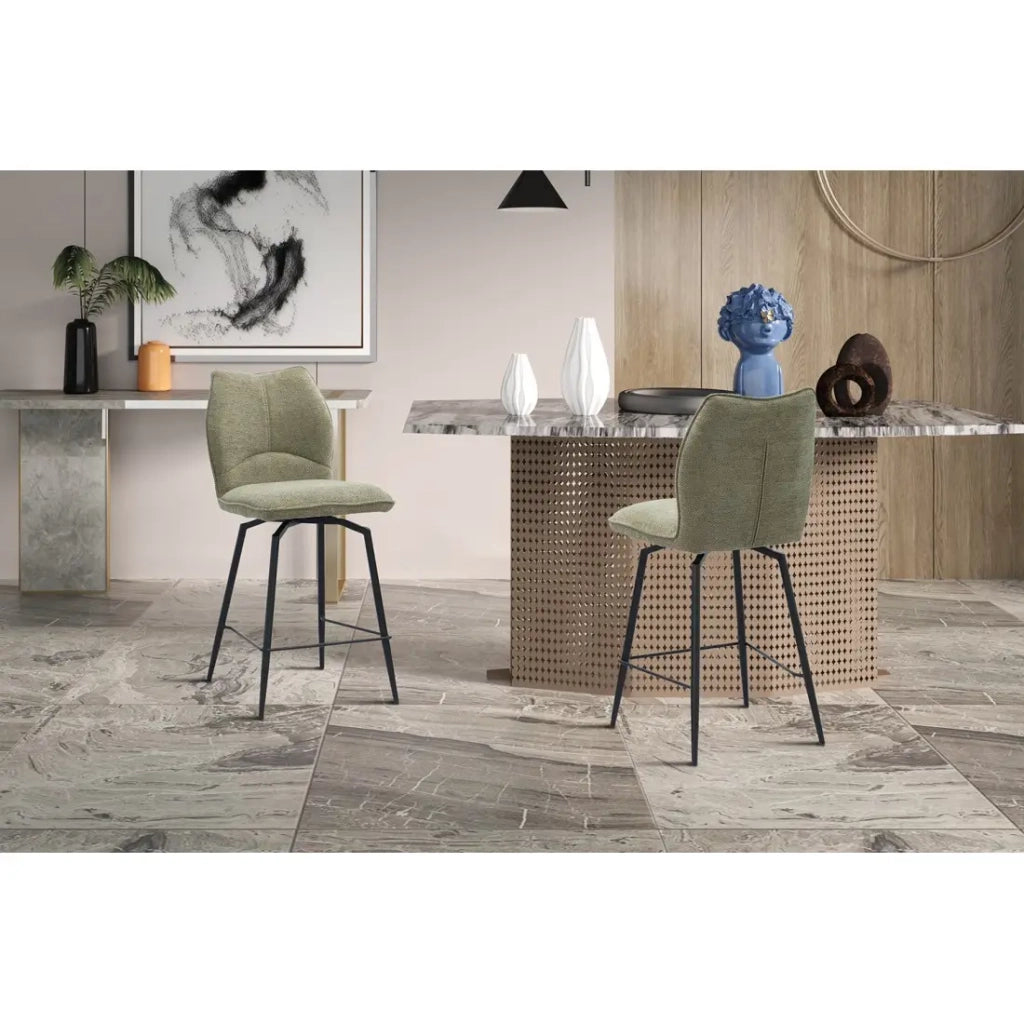 Sedia da banco girevole CROFT - Tessuto beige sabbia - Gambe in metallo nero - Altezza 103 cm - Stile design/industriale