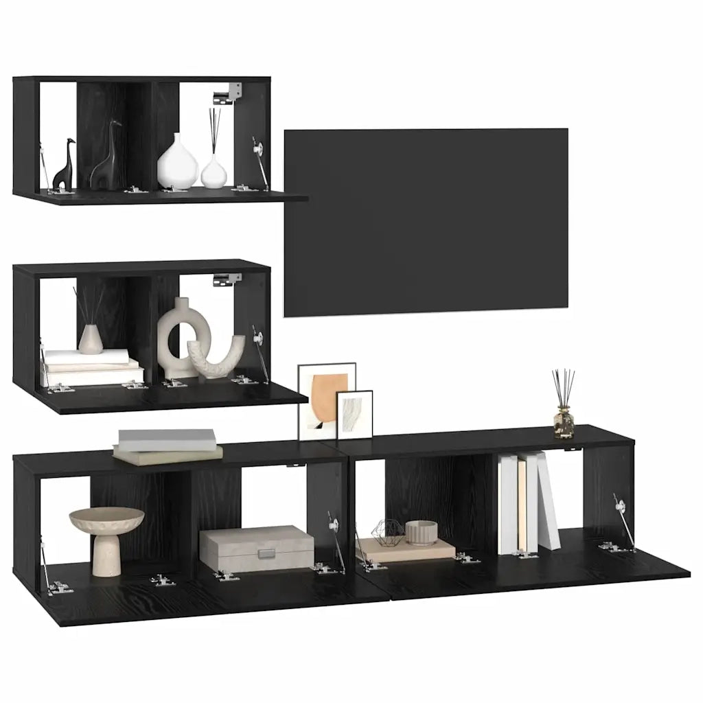 Set mobile TV 4 pcs Rovere Nero Legno ingegnerizzato 3393394