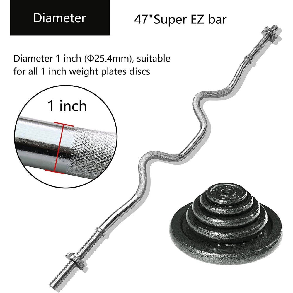 Trade Shop - Bilanciere Curl Curvo Ondulato 120cm Con Ferma Dischi Ez 25mm Sollevamento Pesi -