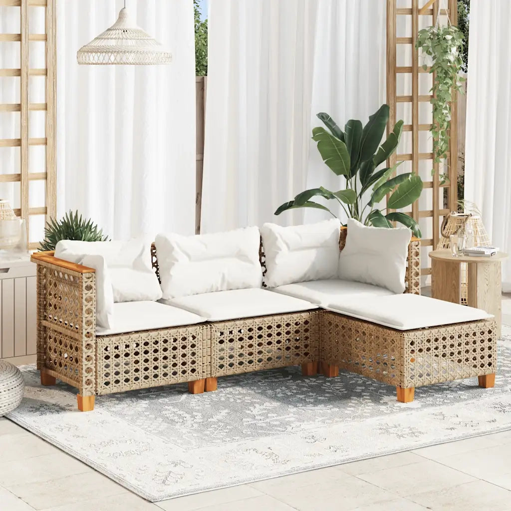 Set Divano da Giardino 4 pz con Cuscini Beige in Polyrattan 3261784