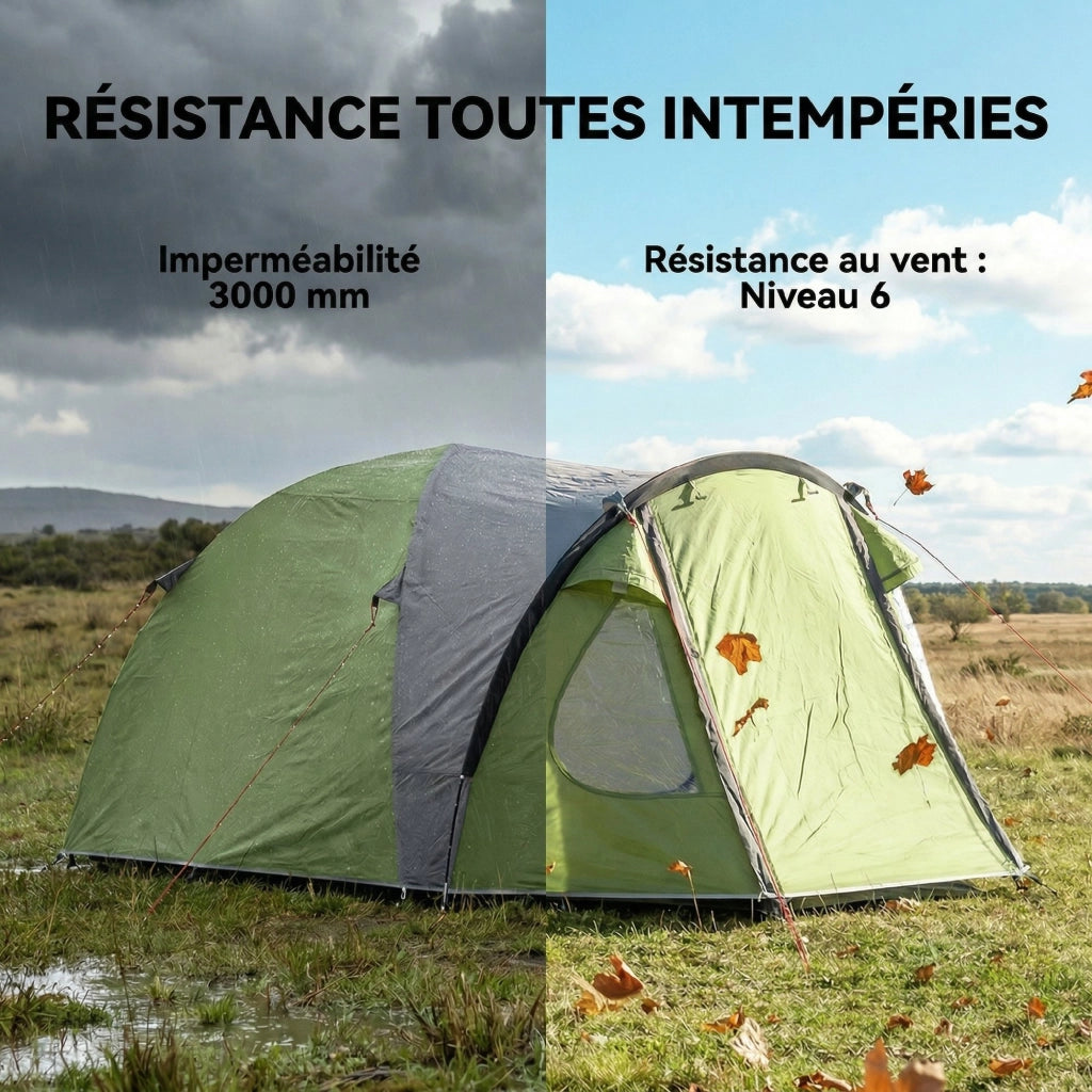 Tenda da Campeggio 4 Persone 2 Camere ¨C zephmum ¨C Verde 323x248x150cm