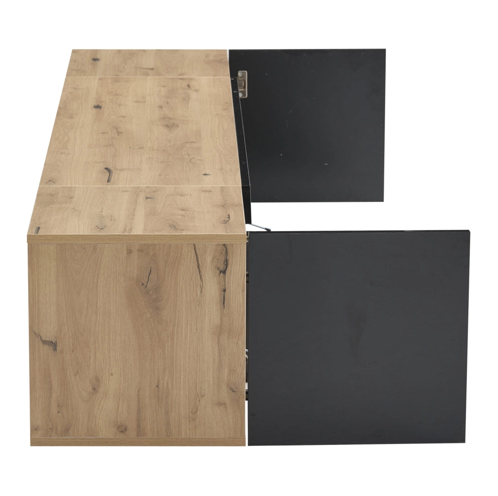 Mobile TV sospeso 180x37x36 cm con LED e 3 vani in pannello truciolare nero e naturale