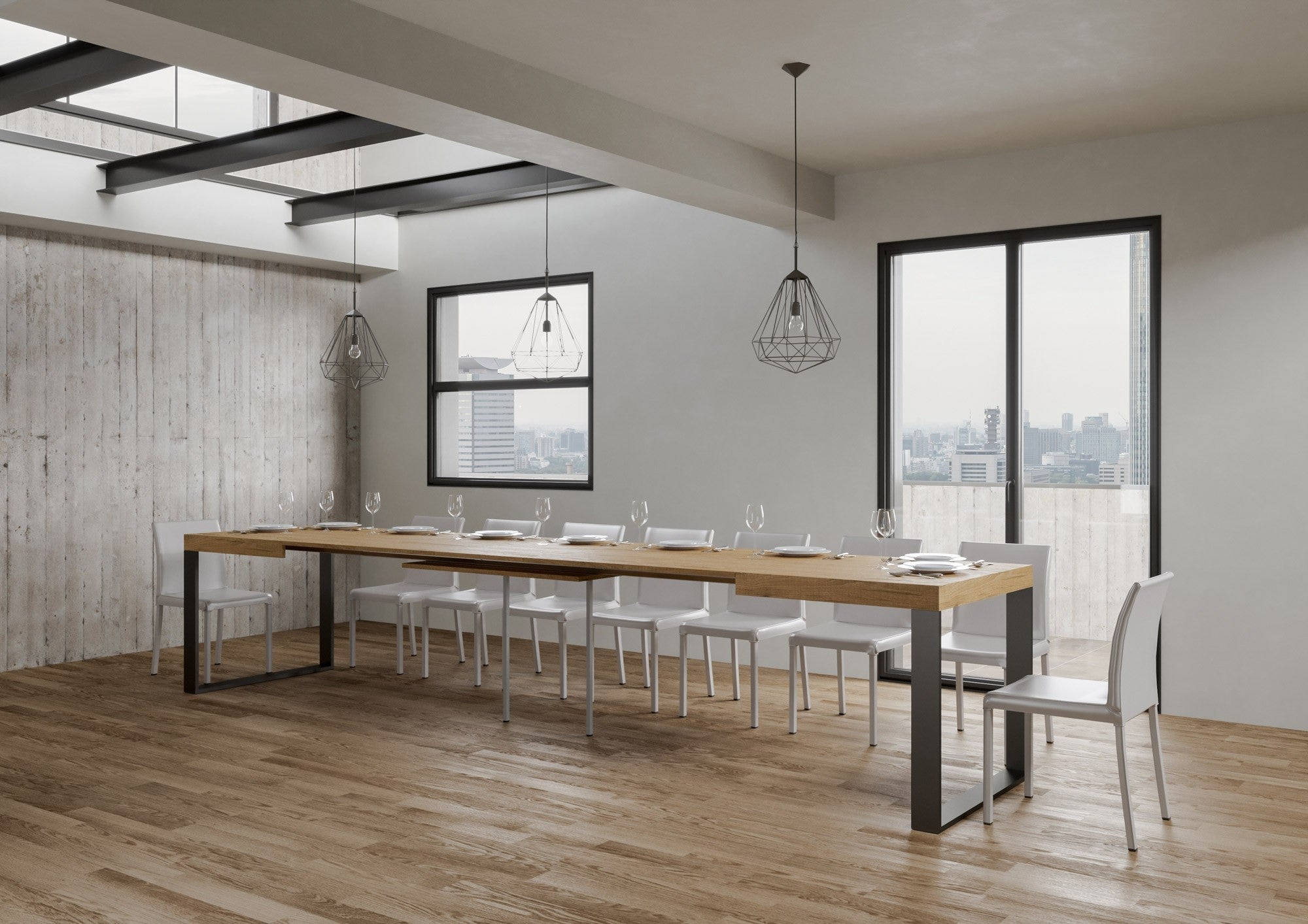 Tavolo Allungabile 120/380x90 cm Tecno Quercia Natura Gambe Antracite